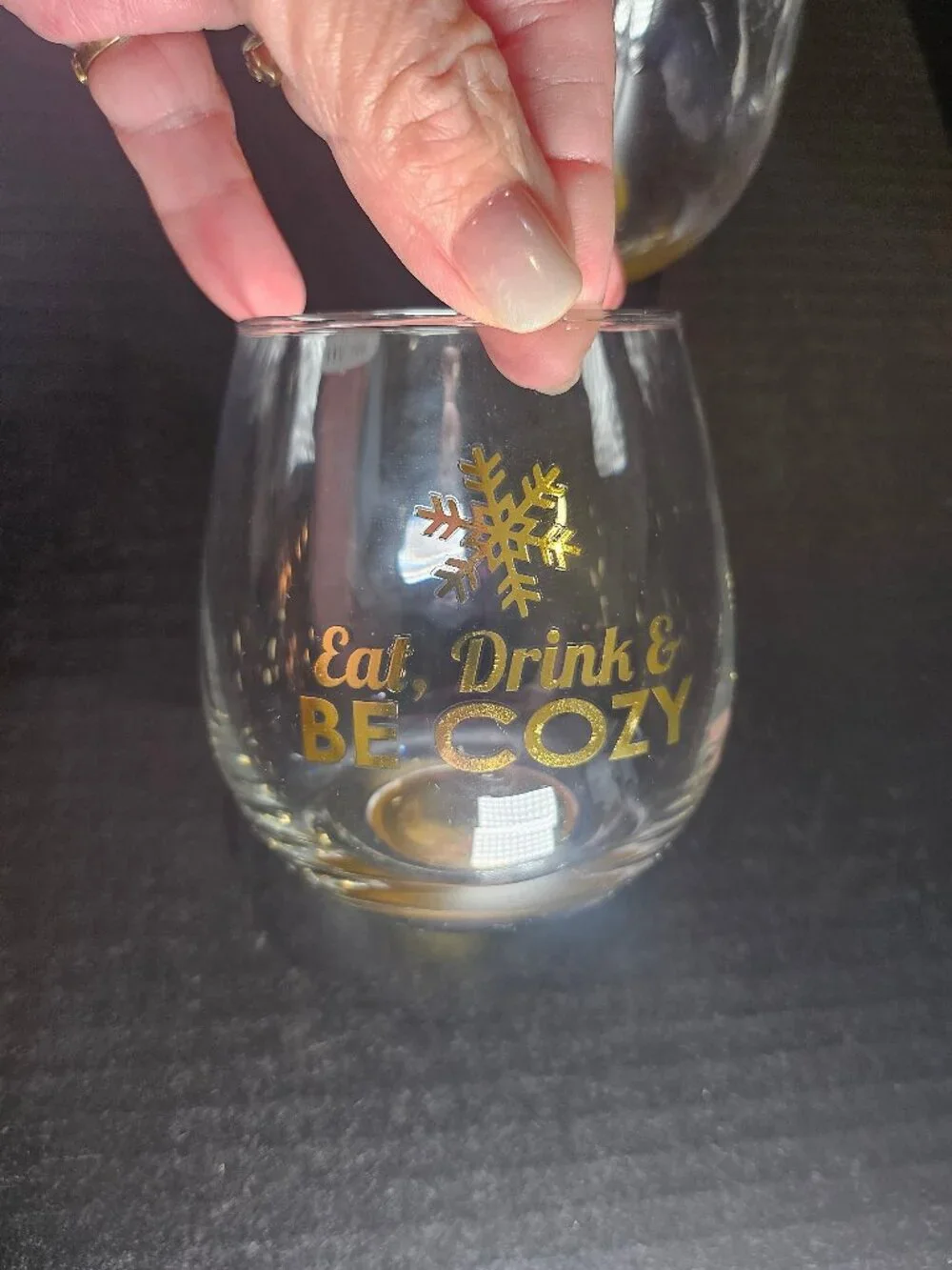 TMD Holdings Eat Drink & Be Cozy Holiday Stemless Wine Glasses Set of Two 16 Oz.